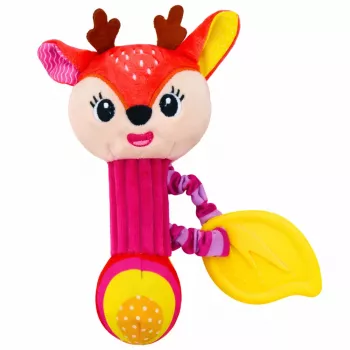 LEAN TOYS Plush Deer Rattle with Teether and Squeaker for Babies