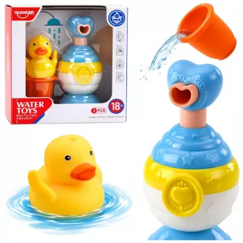 LEAN TOYS Bath Toy Set Duck Soap Dispenser Cup Blue