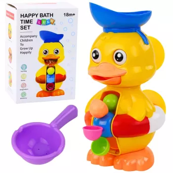 LEAN TOYS Interactive Bath Toy Duck with Grinder, Suction Cups, and Spoon
