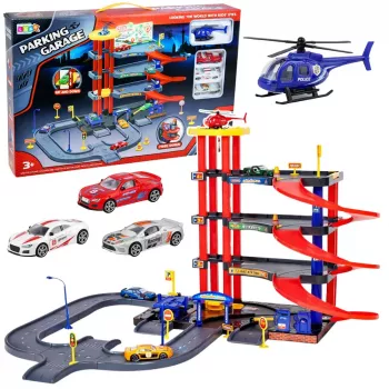 LEAN TOYS Multi-Storey Car Park 4 Levels with Elevator Helicopter Cars 70 Pieces