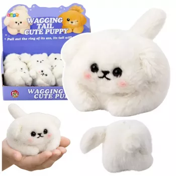 LEAN TOYS Plush White Dog with Wagging Tail and Squeaking Sounds Keychain 9 cm