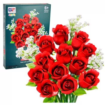 LEAN TOYS Construction Blocks Flower Bouquet Red Roses Gypsophila 952 pcs.