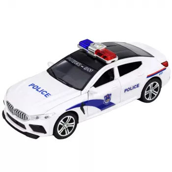 LEAN TOYS Policijas auto ar atveramām durvīm, motora skaņām un gaismām, balts