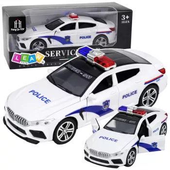 LEAN TOYS Policijas auto ar atveramām durvīm, motora skaņām un gaismām, balts
