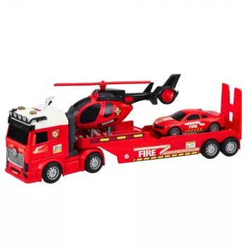 LEAN TOYS Firefighter Rescue Set ar Ugunsdzēsēju Auto, Edevēju, Helikopteru, Vieglauto, Gaismu un Skaņu