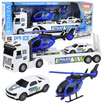 LEAN TOYS Policijas auto, evakuators un helikopters ar gaismām un skaņu