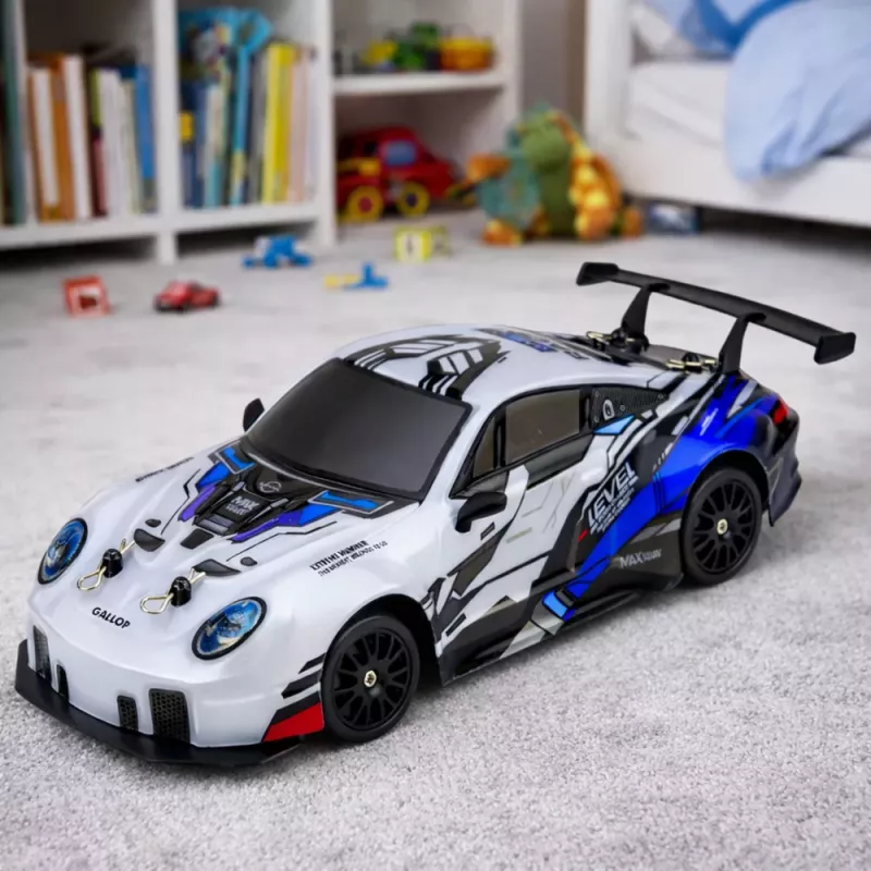 LEAN TOYS Remote Controlled Drift Car RC Interchangeable Wheels 4WD Blue 1:24