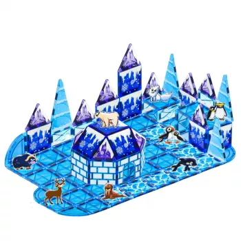 LEAN TOYS Magnetic Blocks Ice Land Animal Figures Blue 94 pcs.