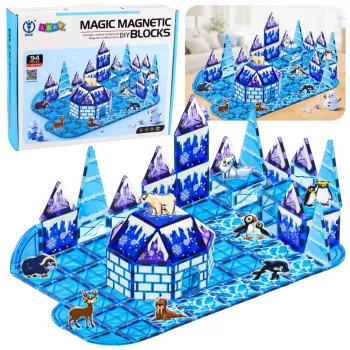 LEAN TOYS Magnetic Blocks Ice Land Animal Figures Blue 94 pcs.
