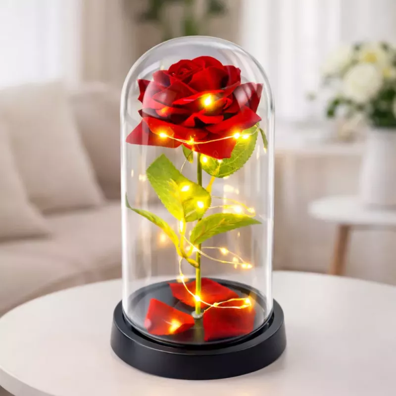 LEAN Eternal Rose in Glass Dome LED Lighting Red 21.5 x 11 cm