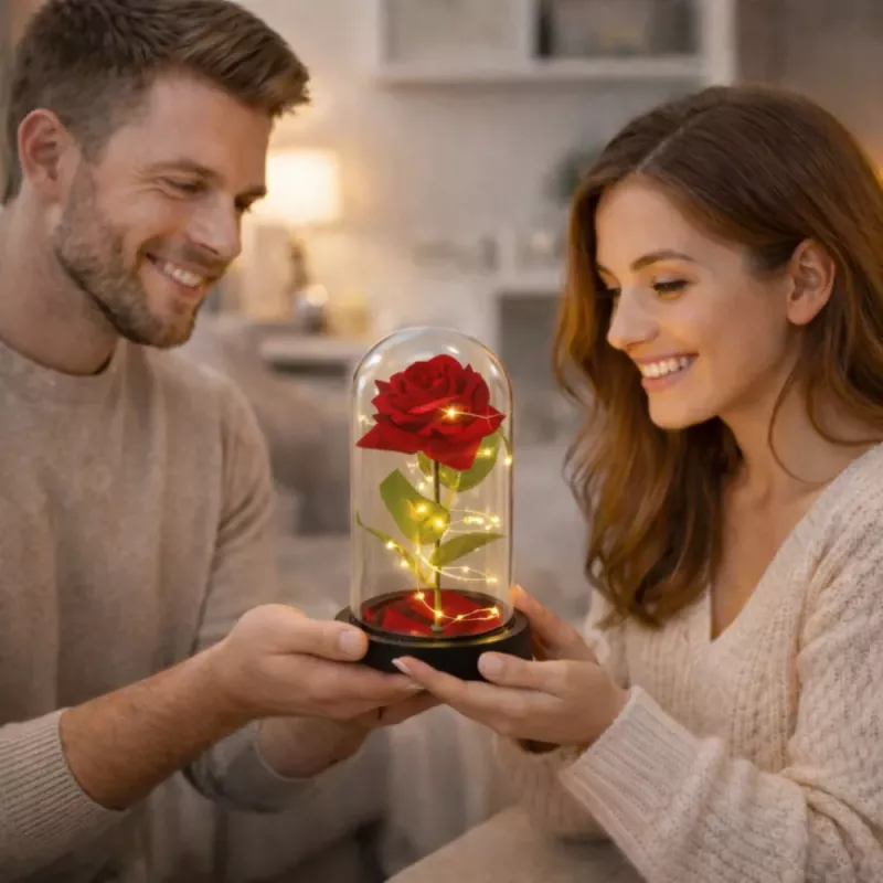 LEAN Eternal Rose in Glass Dome LED Lighting Red 21.5 x 11 cm
