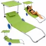 LEAN Folding Garden Beach Deckchair on Wheels with Aluminum Canopy Green