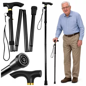 LEAN Telescopic Folding Adjustable Aluminum Walking Stick for Seniors Black 85-95cm