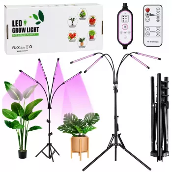 LEAN LED lampa augu audzēšanai un apgaismošanai, 4 paneļu statīvs, tālvadības pults