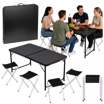 LEAN Camping Furniture Set Folding Table 4 Stools Black Suitcase