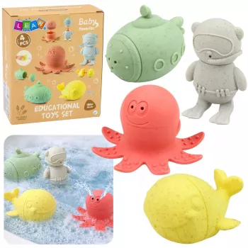 LEAN TOYS Educational Bath Toys Sensory Rubber Figures Pastel 4 pcs.