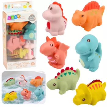 LEAN TOYS Set of Educational Rubber Dinosaurs for Bathing, Pastel Games, 6 Pieces