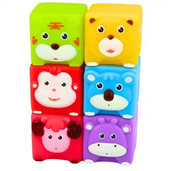 LEAN TOYS Set of Soft Rubber Blocks Educational Animals Colorful 6 pcs.