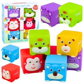 LEAN TOYS Set of Soft Rubber Blocks Educational Animals Colorful 6 pcs.