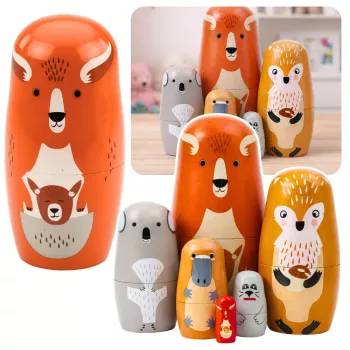 LEAN TOYS Set of Wooden Matryoshka Dolls Puzzle Forest Animals 6 pcs.
