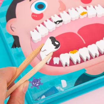 LEAN TOYS Wooden Little Dentist Set Magnetic Book Teeth Tools