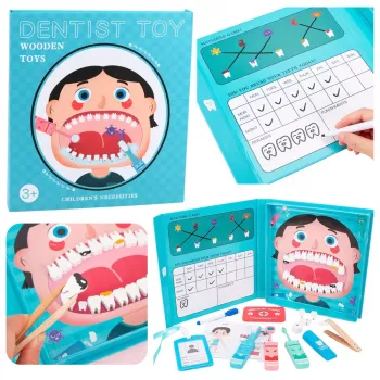 LEAN TOYS Wooden Little Dentist Set Magnetic Book Teeth Tools
