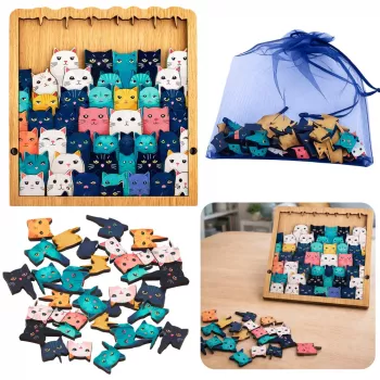 LEAN TOYS Wooden Puzzle Kittens Educational Puzzle Frame Bag 62 pcs.
