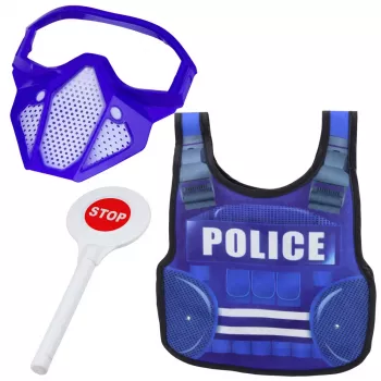 LEAN TOYS Policijas komplekts ar vesti, šauteni, masku un rāciju