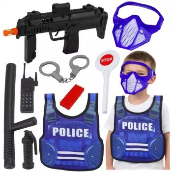 LEAN TOYS Policijas komplekts ar vesti, šauteni, masku un rāciju