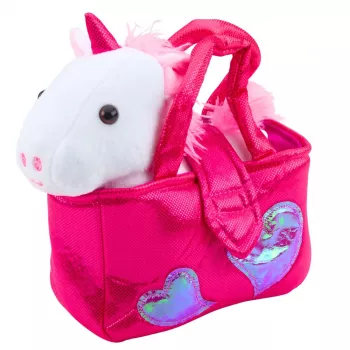 LEAN TOYS Plush Toy Unicorn in a Bag, White, 25cm