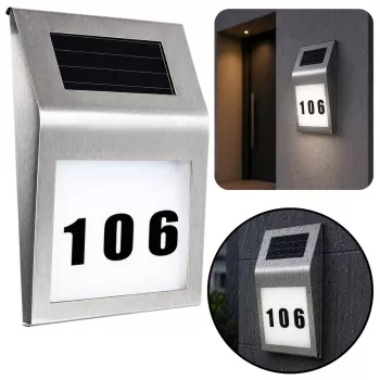 LEAN Solar LED Wall Lamp with House Number Illumination Stainless Steel