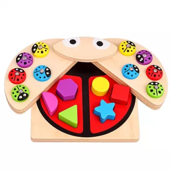 LEAN TOYS Wooden Ladybug Catching Game Educational Puzzle Ladybug Sorter
