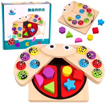 LEAN TOYS Wooden Ladybug Catching Game Educational Puzzle Ladybug Sorter