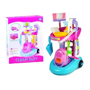 LEAN TOYS Tīrīšanas komplekts ratiņos ar putekļsūcēju