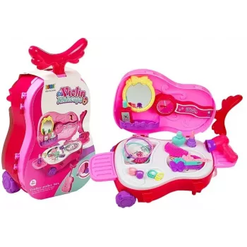 LEAN TOYS Portable Dressing Table in a Violin Case with Mirror - Black Faux Leather Vanity Case
