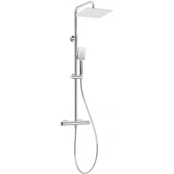 DEANTE Dušas sistēma ar termostata maisītāju - Lietus duša ar rokas dušu, Hroms, 250mm augšējā duša