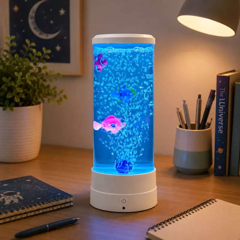 LEAN Decorative Night Lamp LED RGB Aquarium With Fish 16 Colors USB White