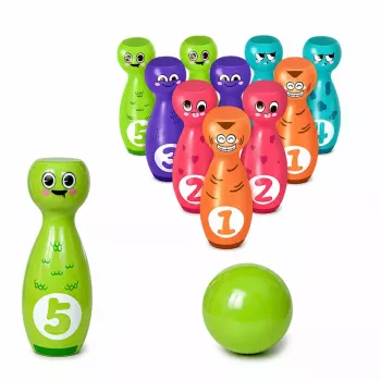 LEAN TOYS Bowling ar smaidiņiem – izglītojoša spēle bērniem, prasmju sports, 10 gab.