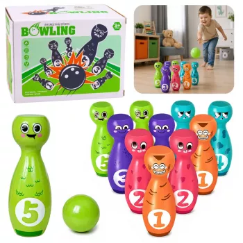 LEAN TOYS Bowling ar smaidiņiem – izglītojoša spēle bērniem, prasmju sports, 10 gab.