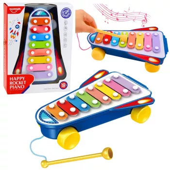LEAN TOYS Bērnu šķīvji Raķete uz Riteņiem Kosmosa kuģa Nūjiņa Zila