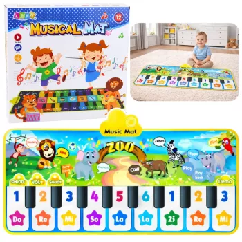 LEAN TOYS Interactive Dance Mat Piano Zoo Animals 10 Melodies 126 cm