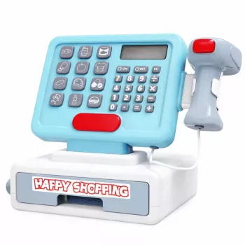 LEAN TOYS Interactive Cash Register Scanner Basket Food Products Lights Sounds