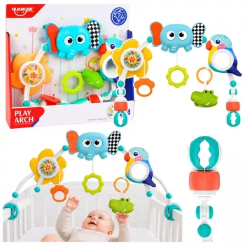 LEAN TOYS Sensory Arch with Elephant for Crib, Car Seat, Stroller, Mirror, Rattle