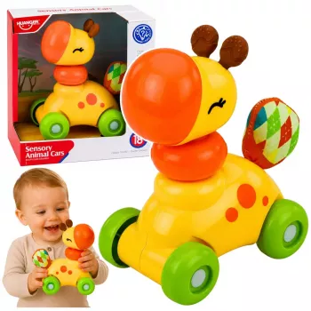 LEAN TOYS Interactive Sensory Toy Giraffe Car For Toddlers Yellow