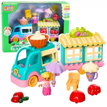 LEAN TOYS Ice Cream Shop Car With Motorized Girl Figure Desserts Blocks Set