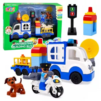 LEAN TOYS City Police Car Set with Motorized Bricks, Figures, Accessories