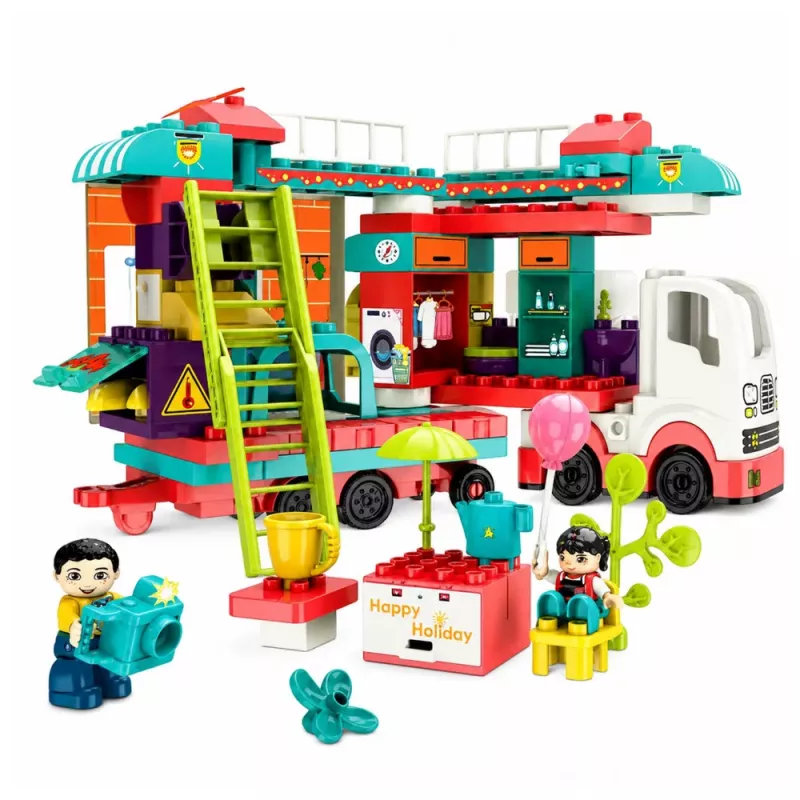 LEAN TOYS Folding Camper Construction Bricks Figures Lights Sounds 98 pcs.