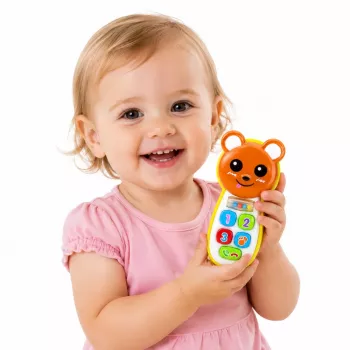 LEAN TOYS Interactive Baby Phone Teddy Bear with Mirror Rattle Lights Sounds