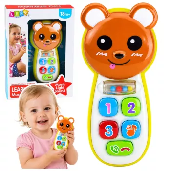LEAN TOYS Interactive Baby Phone Teddy Bear with Mirror Rattle Lights Sounds