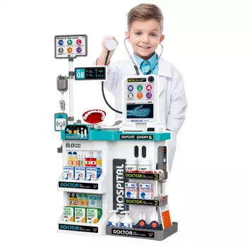LEAN TOYS Lielais ārsta komplekts ar izmeklēšanas galdu, gaismām un skaņām, 61 detaļa